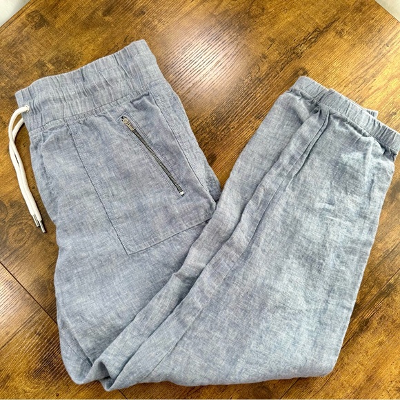 Athleta Cabo Linen Light Blue Drawstring Joggers, 12 - Picture 8 of 16